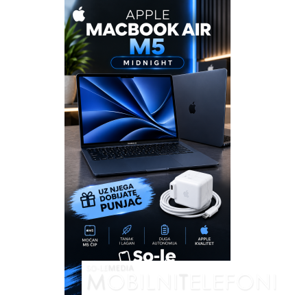 Apple MacBook Air 13.6" M5 10C CPU/8C GPU, 16GB/512GB Midnight,Mdhe4ze/A
