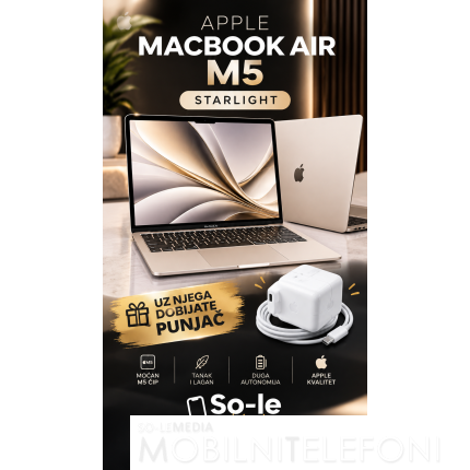 Apple MacBook Air 13.6" M5 10C CPU/8C GPU, 16GB/512GB Starlight,Mdha4ze/a